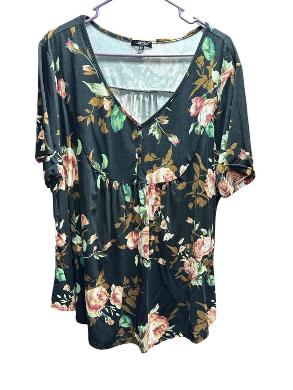 U.Vomade 4x floral black blouse stretchy